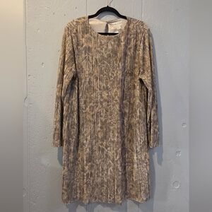 Elegant Beige Long Sleeve Pleated Dress